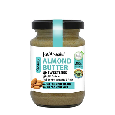 Almond Butter - Unsweetened (125g Glass Jar) | 25% Protein | 100% Almonds | Zero Additives | 100% Natural