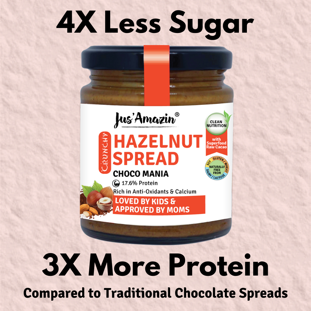 
                  
                    Hazelnut Spread Crunchy (200g Glass Jar) – Choco Mania | 4X Less Sugar & 3X More Protein | 80% Nuts & Raw Cacao
                  
                