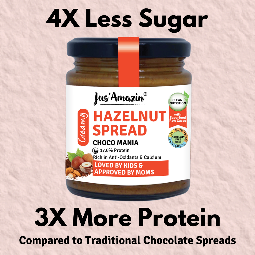 
                  
                    Hazelnut Spread Creamy - Choco Mania (200g Glass Jar) | 4X Less Sugar & 3X More Protein | 80% Nuts & Raw Cacao
                  
                