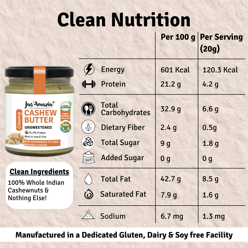 
                  
                    Cashewnut Butter Unsweetened (200g Glass Jar) | 100% Sugar-free
                  
                