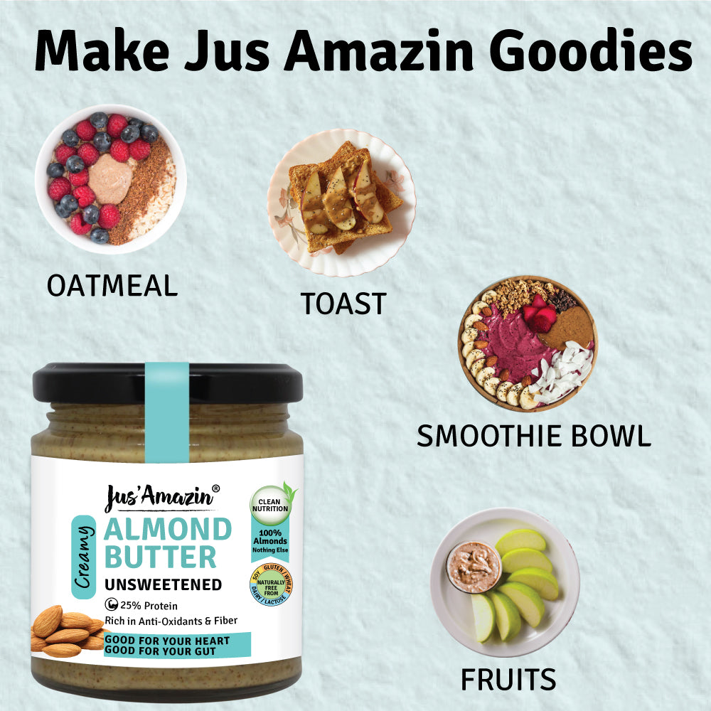 
                  
                    Almond Butter - Unsweetened (200g Glass Jar) | 25% Protein | 100% Almonds | Zero Additives | 100% Natural
                  
                