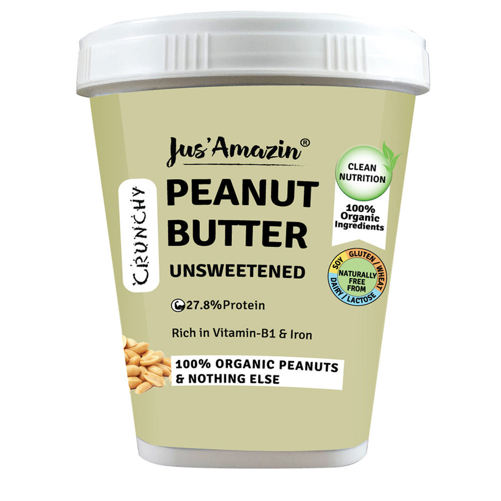 Crunchy Organic Peanut Butter - Unsweetened |100% Organic Peanuts, & nothing else ! - 1 Kg Tub