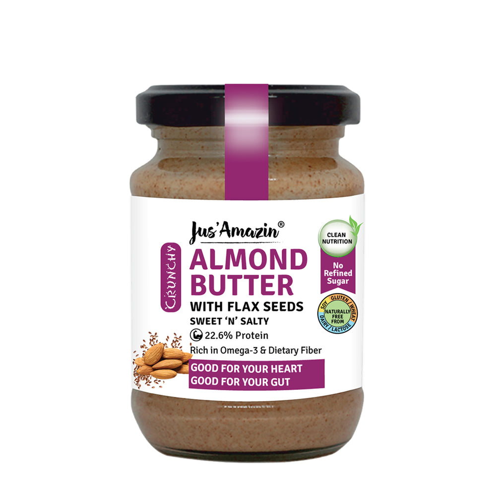 Almond Butter with Crunchy Whole Flax Seeds (Rich in Omega-3) - 125 g