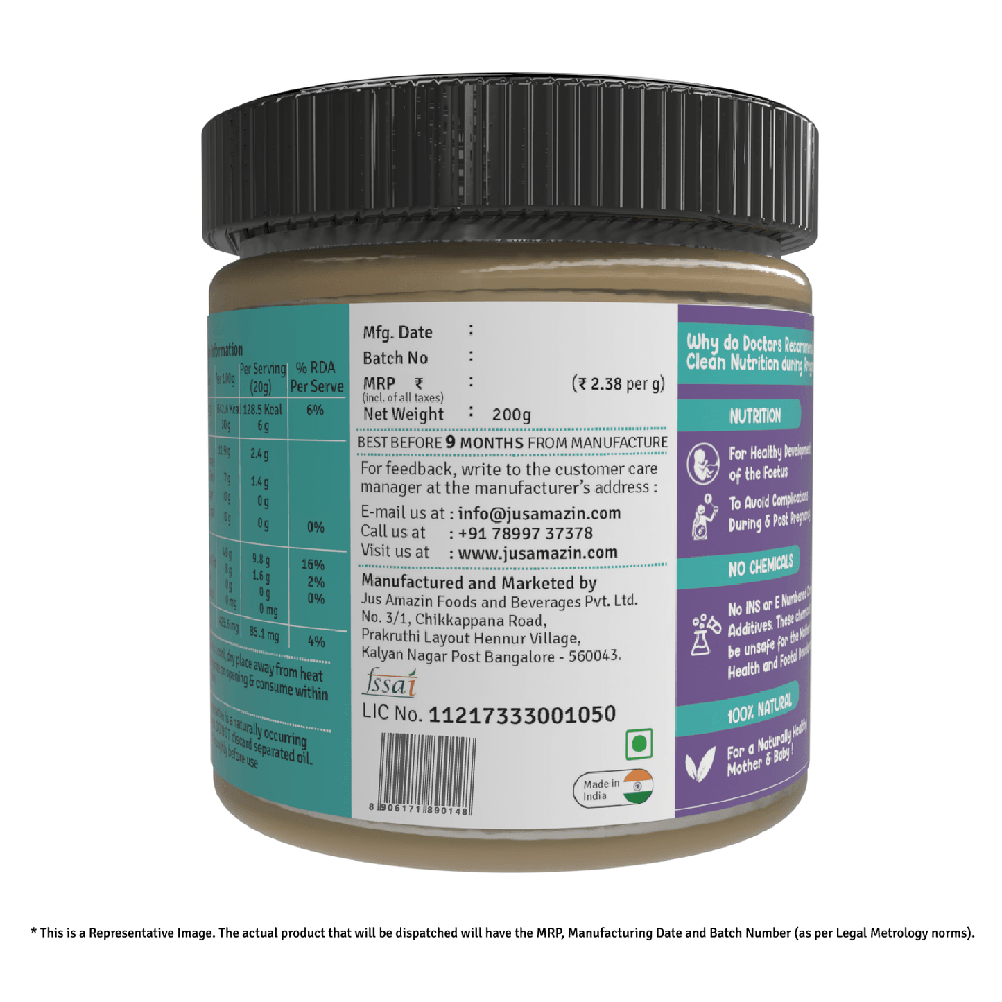 
                  
                    Jus Amazin Mom2B Spicy Almond & Seed Butter (200g) | For Pregnant & Nursing Women | High in Protein, Rich in Iron, Calcium & Folate | Clean Nutrition – 100% Natural, No Preservatives, No Chemicals
                  
                
