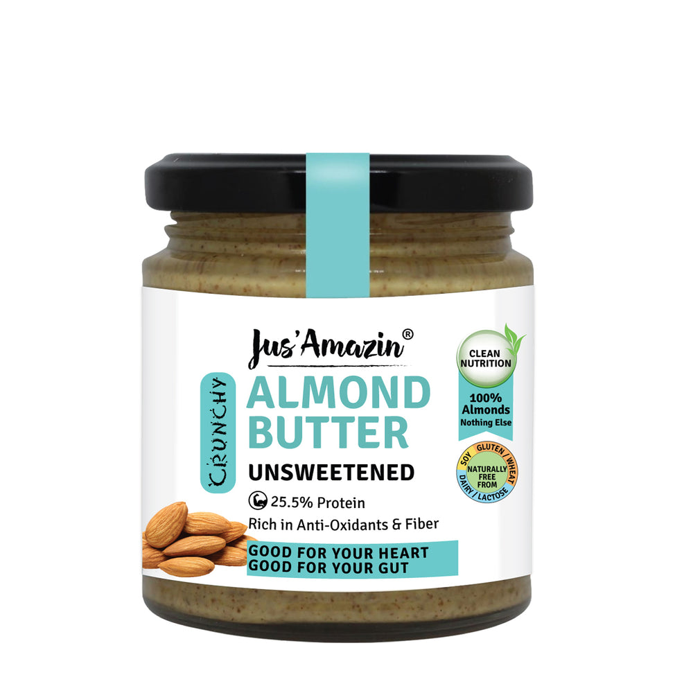 
                  
                    Crunchy Almond Butter - Unsweetened (200 g Glass Jar) | 25.5% Protein | 100% Almonds | 100% Natural
                  
                