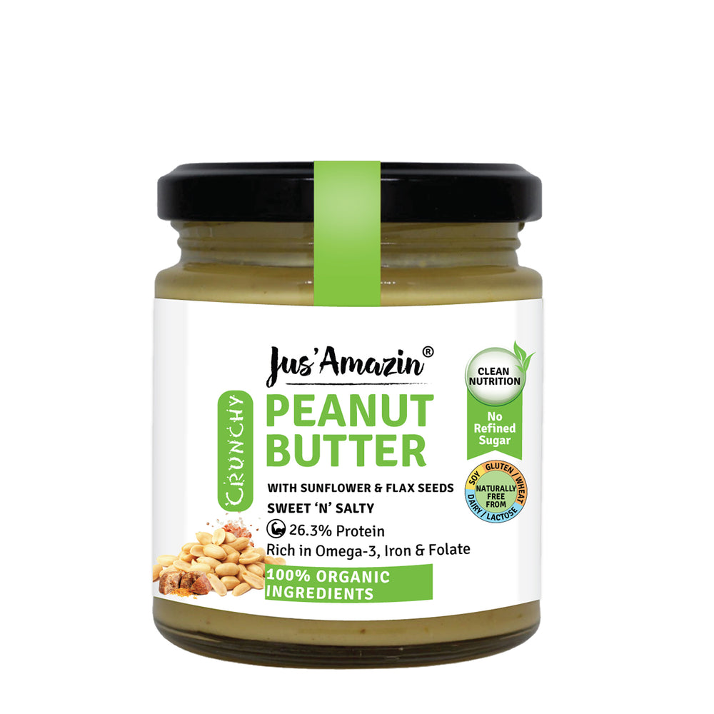 Organic Peanut Butter With Crunchy Whole Flax and Sunflower Seeds - 125 g