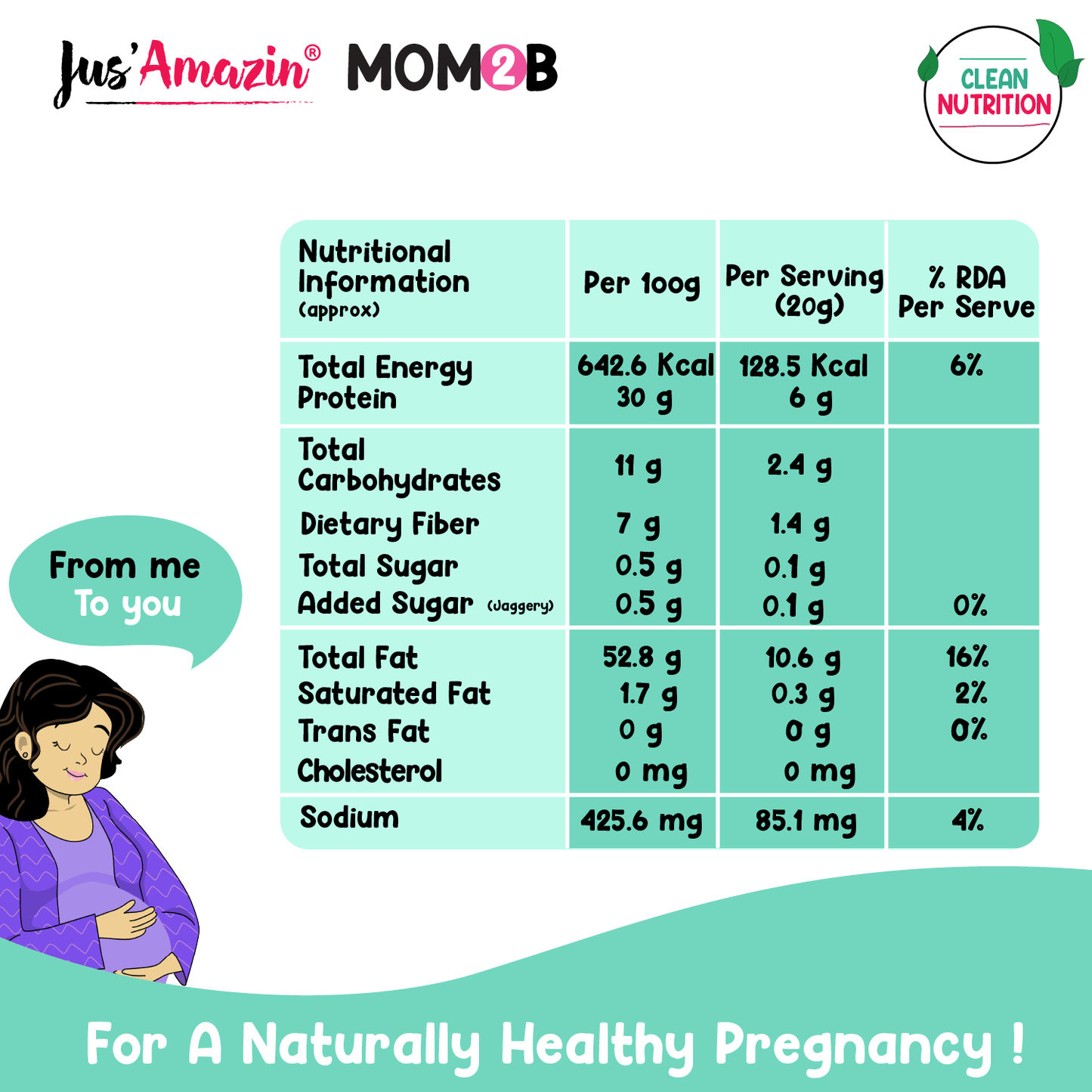 
                  
                    Jus Amazin Mom2B Spicy Almond & Seed Butter (200g) | For Pregnant & Nursing Women | High in Protein, Rich in Iron, Calcium & Folate | Clean Nutrition – 100% Natural, No Preservatives, No Chemicals
                  
                