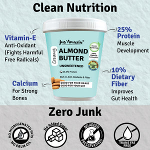 Almond Butter - Unsweetened | 25% Protein | 100% Almonds | Zero Additives | 100% Natural - 1 Kg Tub