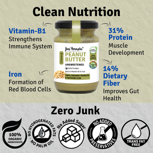 Organic Peanut Butter Unsweetened | 100% Organic Ingredients | 31% Protein - 125 g