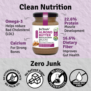 Almond Butter with Crunchy Whole Flax Seeds (Rich in Omega-3) - 125 g