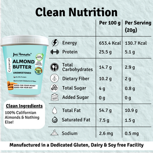 Crunchy Almond Butter - Unsweetened | 25.5% Protein | 100% Almonds | 100% Natural - 1 Kg Tub