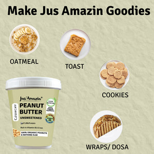 Crunchy Organic Peanut Butter - Unsweetened |100% Organic Peanuts, & nothing else ! - 1 Kg Tub