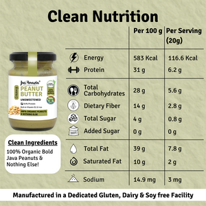 Organic Peanut Butter Unsweetened | 100% Organic Ingredients | 31% Protein - 125 g