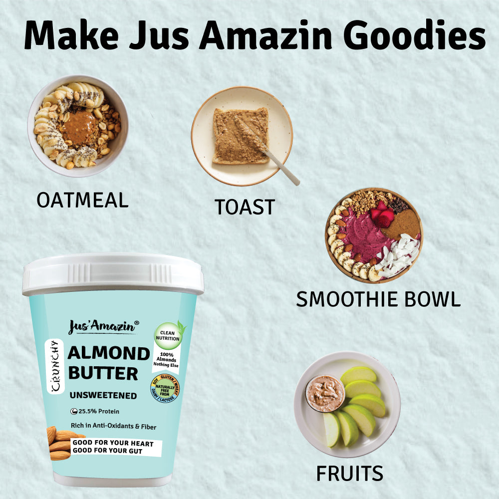 
                  
                    Crunchy Almond Butter - Unsweetened | 25.5% Protein | 100% Almonds | 100% Natural - 1 Kg Tub
                  
                