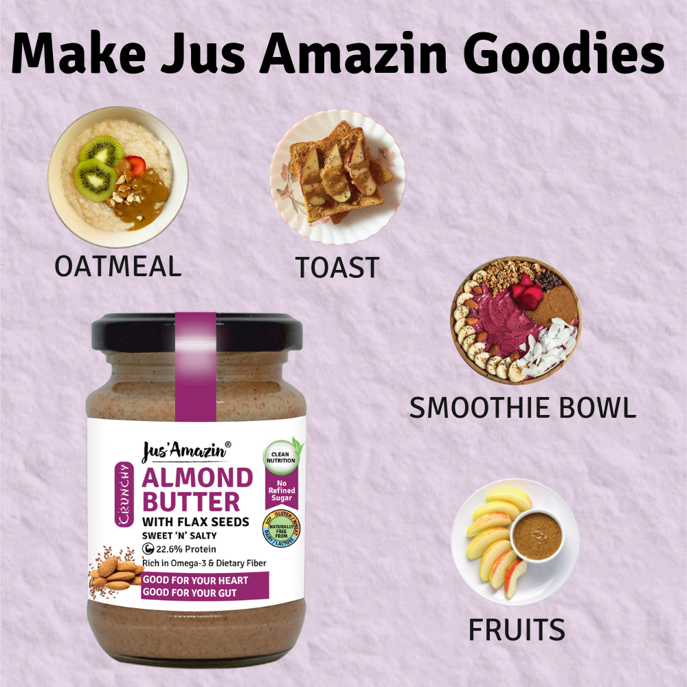 Almond Butter with Crunchy Whole Flax Seeds (Rich in Omega-3) - 125 g