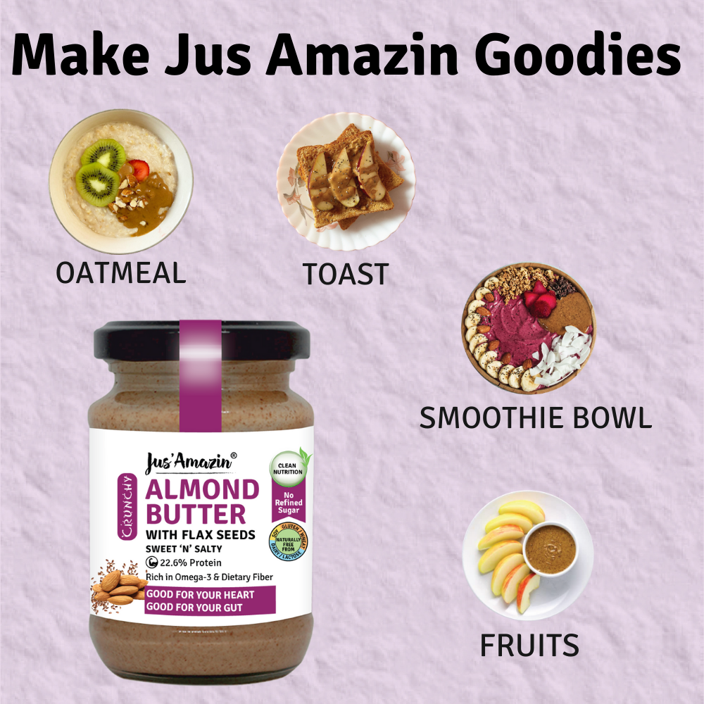 
                  
                    Almond Butter with Crunchy Whole Flax Seeds (Rich in Omega-3) - 125 g
                  
                