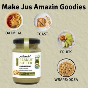 Organic Peanut Butter Unsweetened | 100% Organic Ingredients | 31% Protein - 125 g