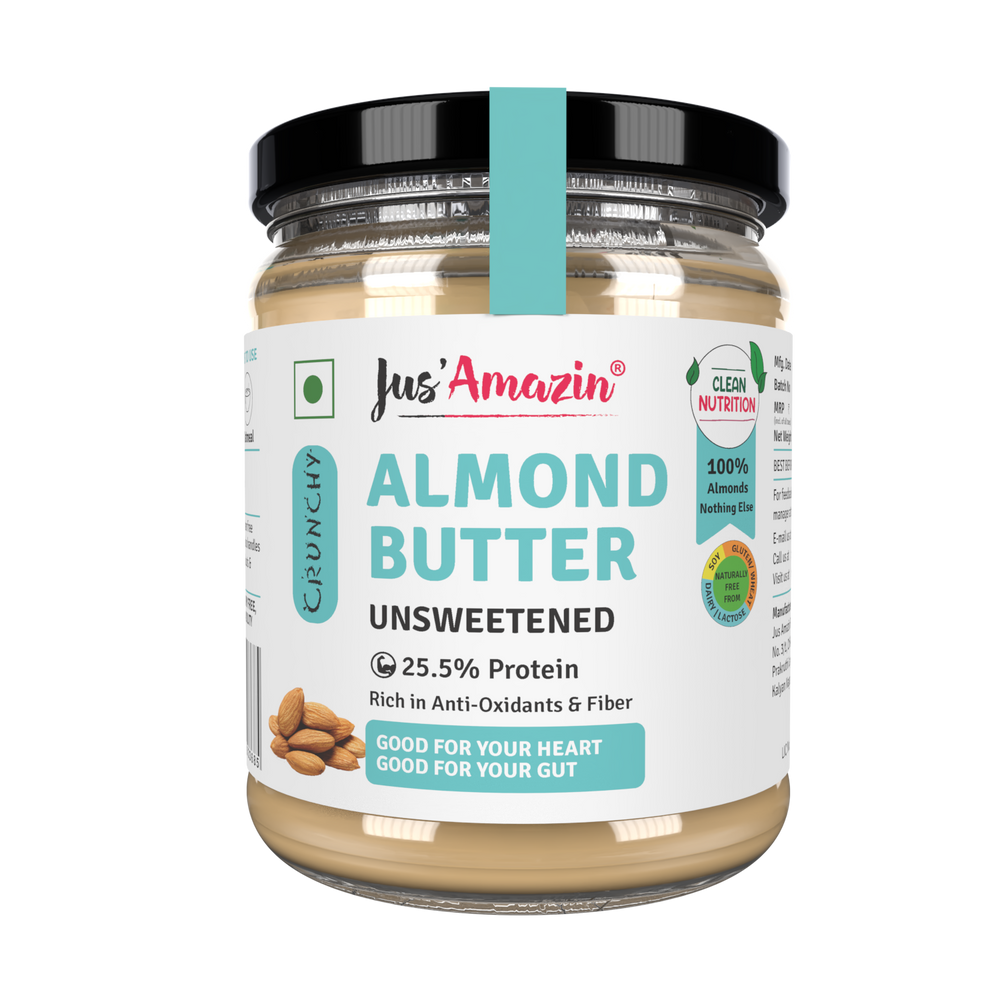 Crunchy Almond Butter - Unsweetened (500 g Glass Jar) | 25.5% Protein | 100% Almonds | 100% Natural