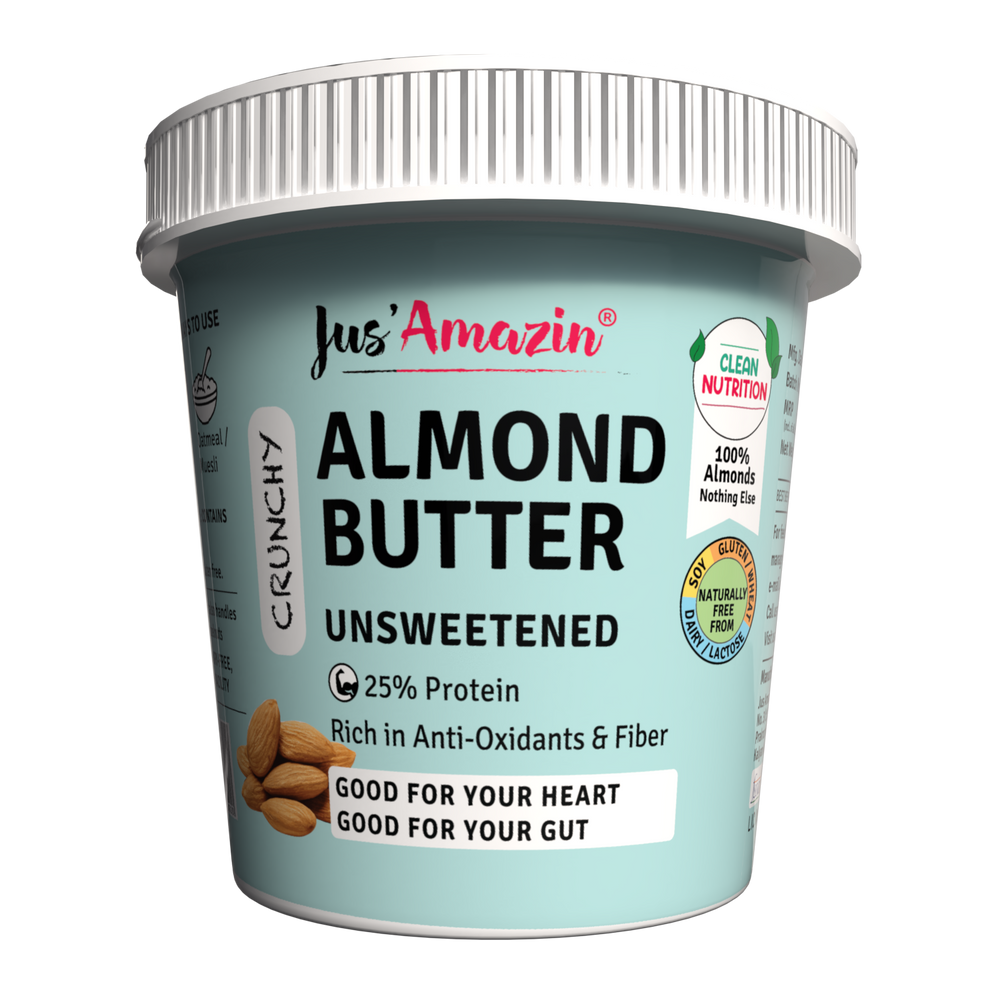 Crunchy Almond Butter - Unsweetened | 25.5% Protein | 100% Almonds | 100% Natural - 1 Kg Tub