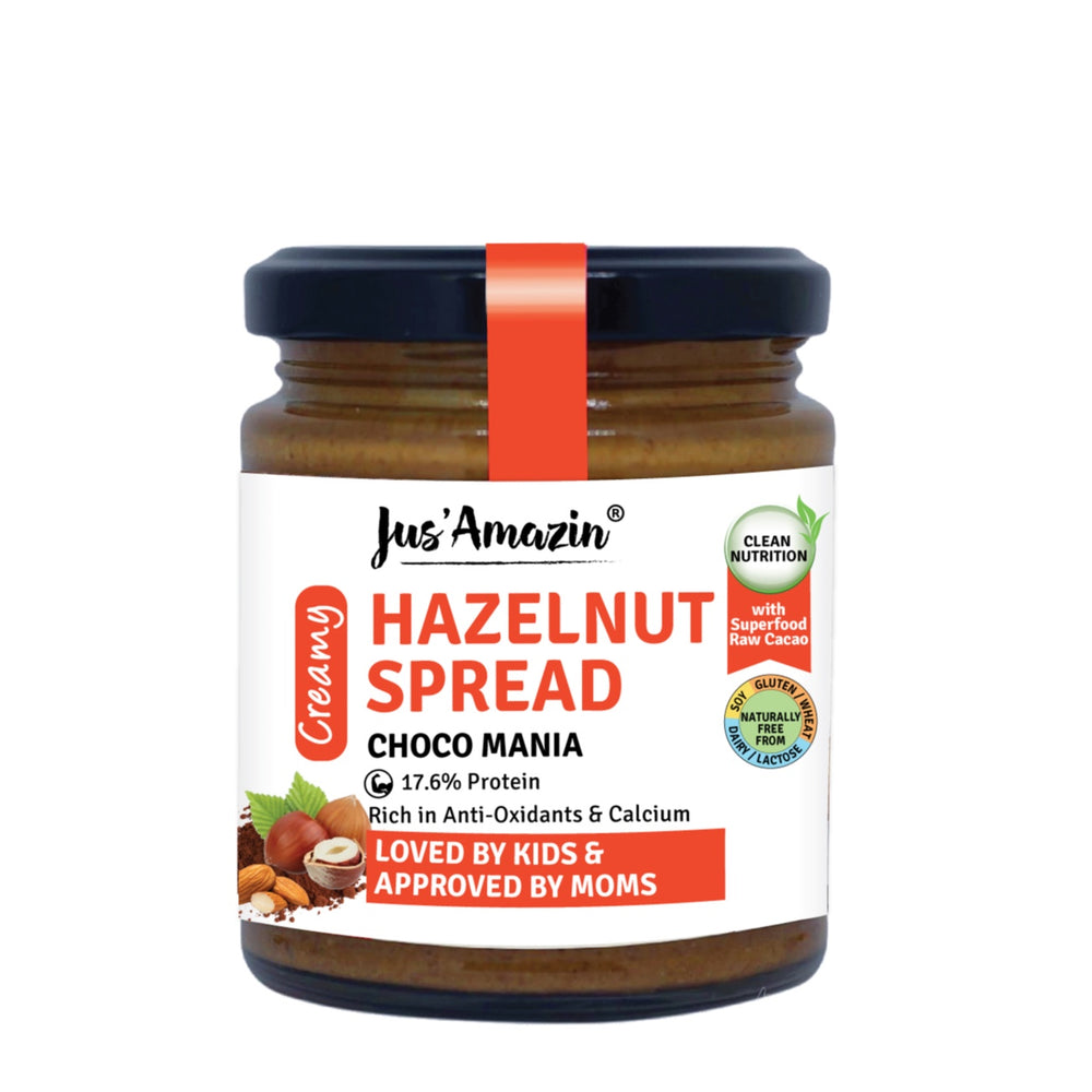 Hazelnut Spread Creamy - Choco Mania (200g) | 4X Less Sugar & 3X More Protein | 80% Nuts & Raw Cacao