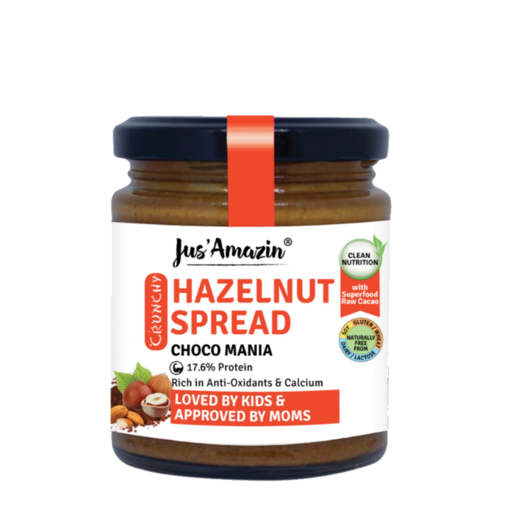 Hazelnut Spread Crunchy (200g) – Choco Mania | 4X Less Sugar & 3X More Protein | 80% Nuts & Raw Cacao