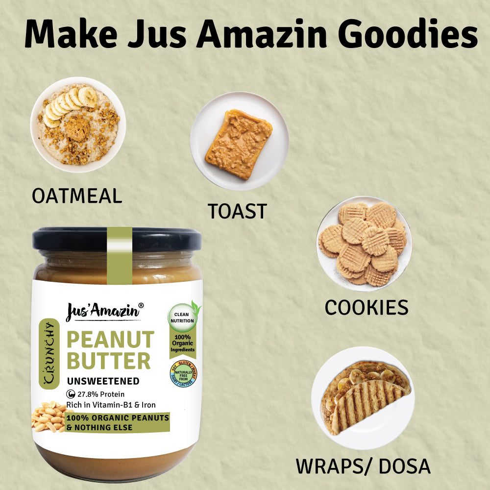 
                  
                    Crunchy Organic Peanut Butter Unsweetened | 100% Organic Ingredients | 31% Protein - 500 g
                  
                