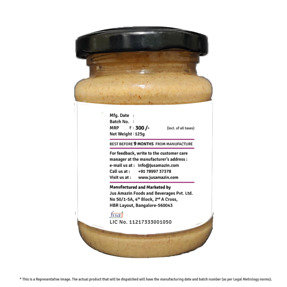Almond Butter with Crunchy Whole Flax Seeds (Rich in Omega-3) - 125 g