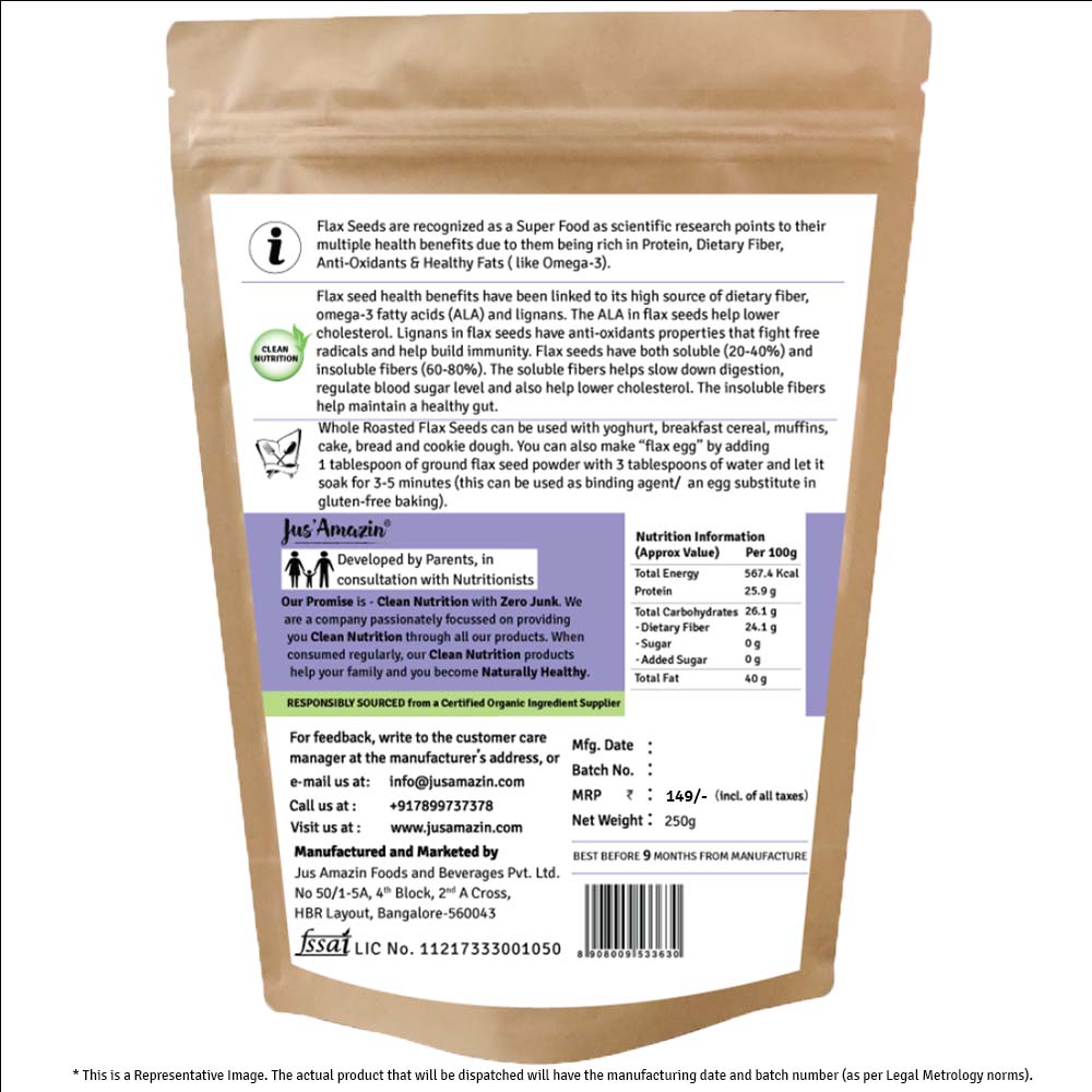 Roasted Organic Flax Seeds - 250 g