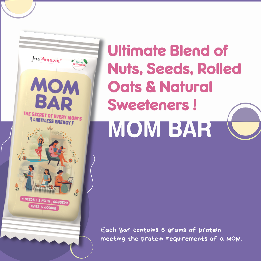 
                  
                    Jus Amazin MOM Bar (40g x 4) | Pack of 4 | Developed for Active Women & Moms - 4 Seeds, 2 Nuts, Jowar, Oats, Jaggery | Clean Nutrition - 100% Natural, 0% Junk/Chemicals | Flavour of Classic Chikki, No Glucose
                  
                