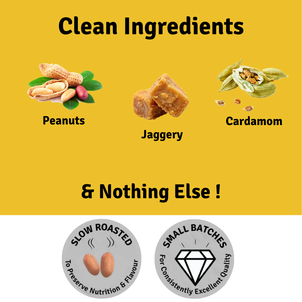 
                  
                    Peanut Chikki with Jaggery-100g- ( Pack of 5) |Rich in  Amino Acids, Protein ,Dietary Fiber & Anti-Oxidants| No Refined Sugar | No Liquid Glucose
                  
                