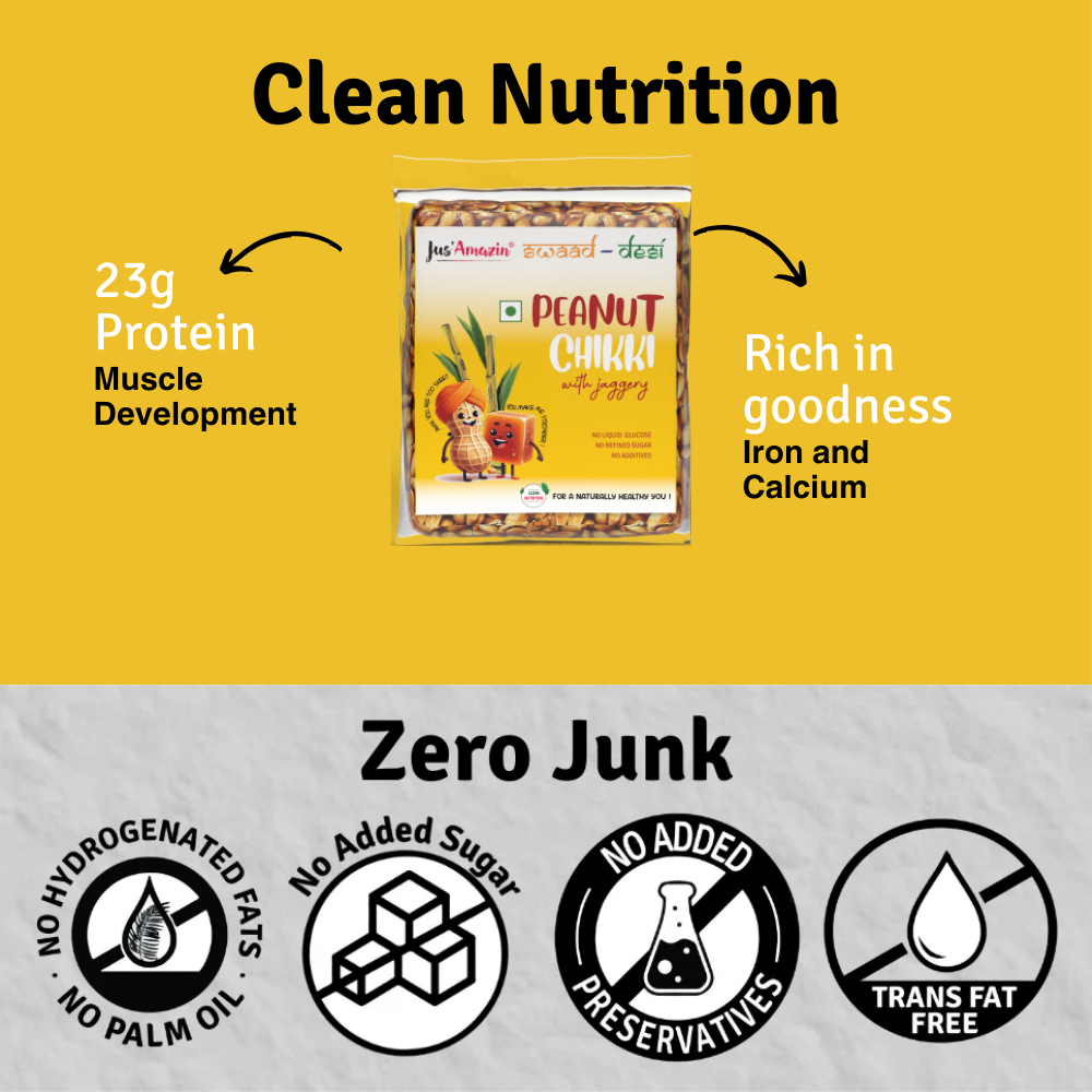 
                  
                    Peanut Chikki with Jaggery-100g- ( Pack of 5) |Rich in  Amino Acids, Protein ,Dietary Fiber & Anti-Oxidants| No Refined Sugar | No Liquid Glucose
                  
                