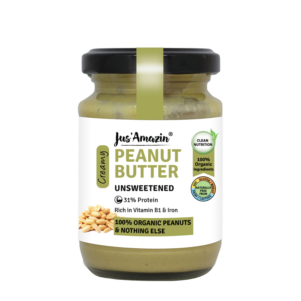 Organic Peanut Butter Unsweetened | 100% Organic Ingredients | 31% Protein - 125 g