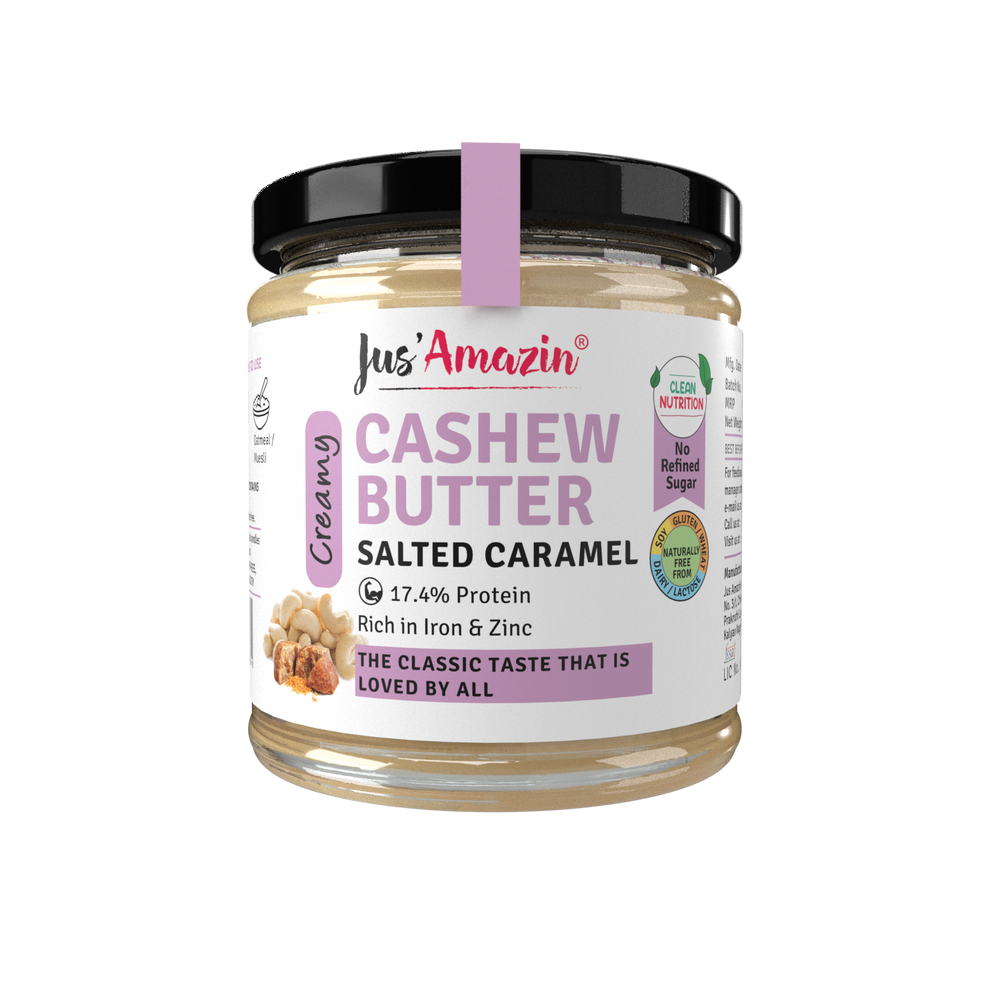 Cashewnut Butter Salted Caramel (200 g Glass Jar) | Cashewnut, Organic Jaggery & Organic Rock Salt