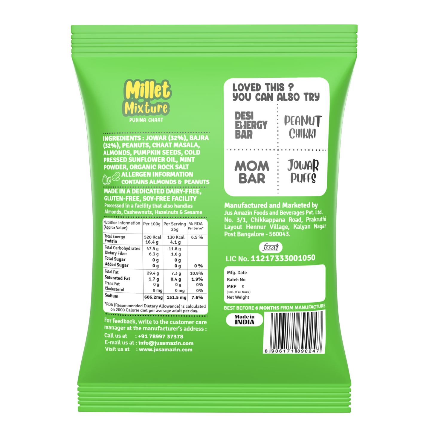 
                  
                    Millet Mixture-Pudina Chat-30g (Pack of 8) | Roasted-Not Fried | Protein-Rich | Healthy Snack
                  
                