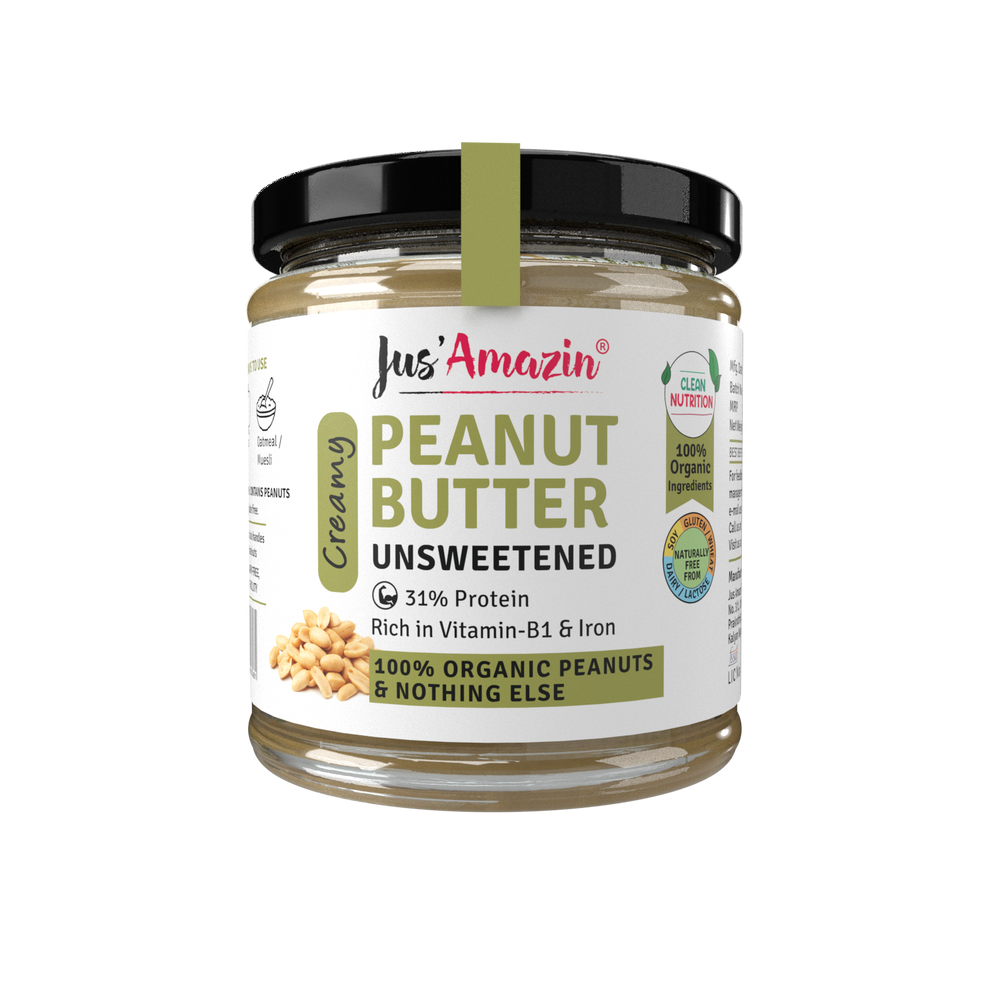 Organic Peanut Butter - Unsweetened (200g Glass Jar) | 100% Organic Ingredients | 31% Protein - 200 g