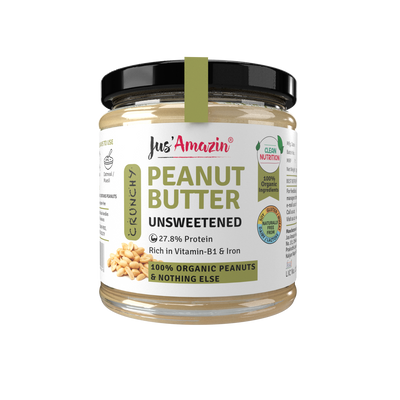 Crunchy Organic Peanut Butter - Unsweetened (200g Glass Jar) |100% Organic Peanuts, & nothing else !