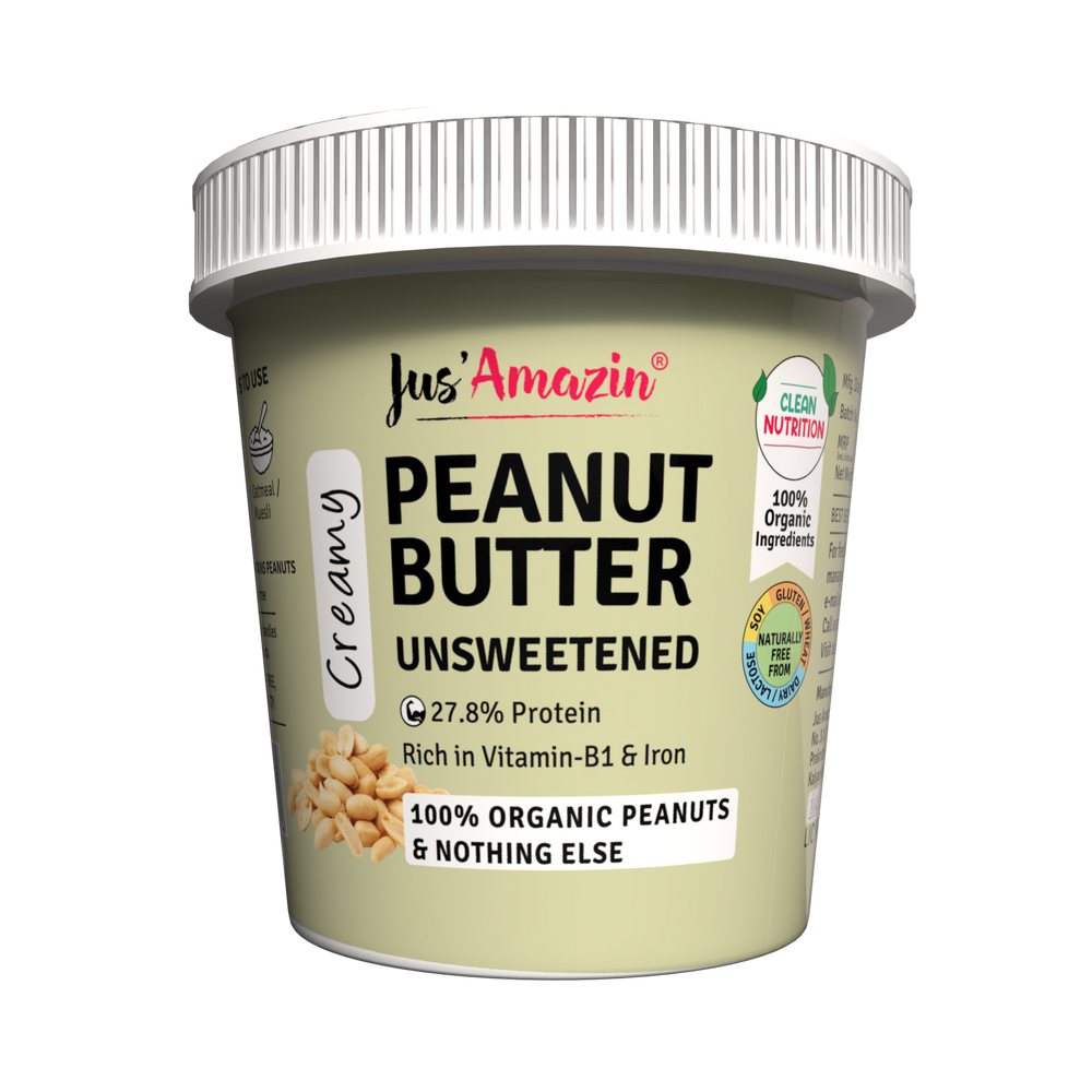 Organic Peanut Butter Unsweetened | 100% Organic Ingredients | 31% Protein - 1 Kg Tub