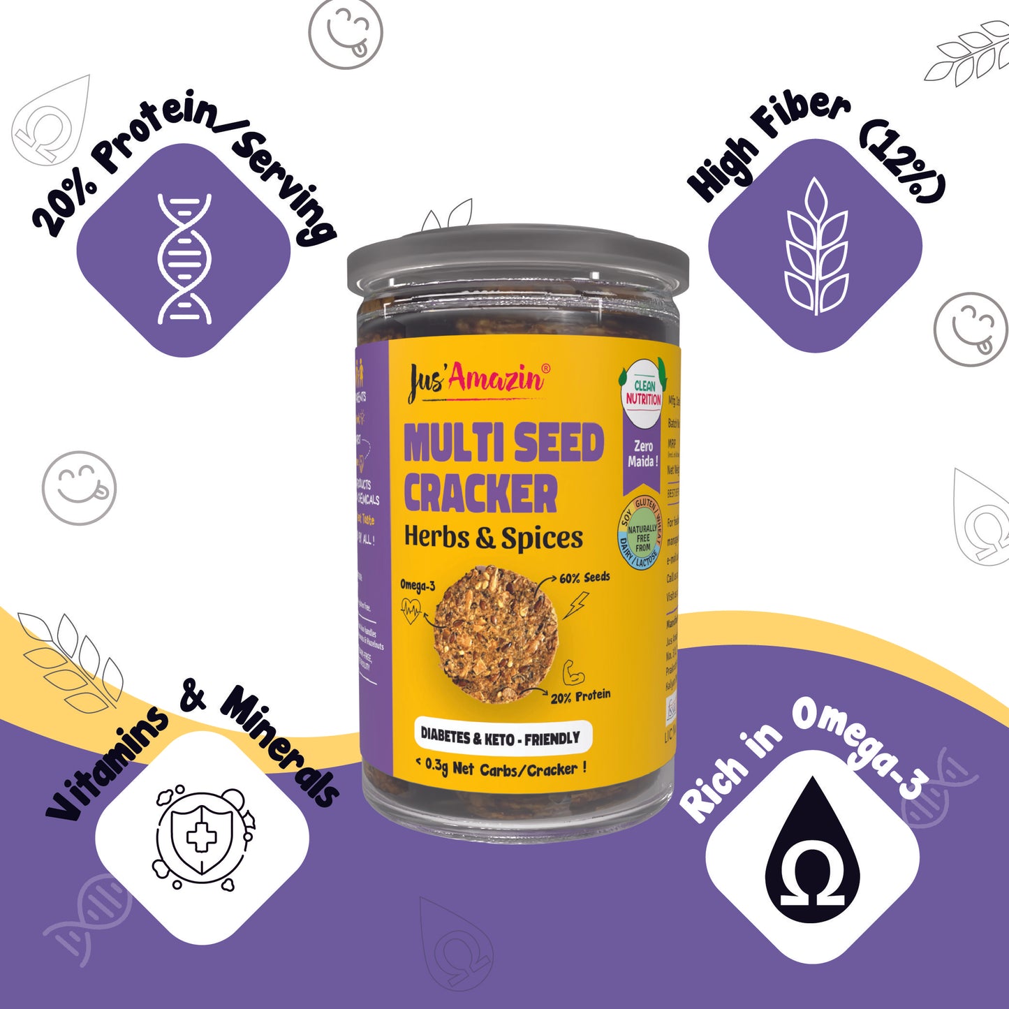 
                  
                    Jus Amazin Multi Seed Cracker – Italian Herb Flavour 120g
                  
                