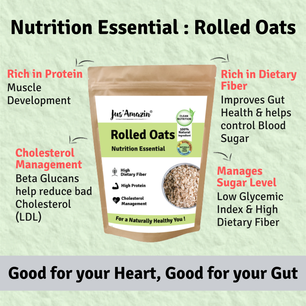 Rolled Oats | High Protein | With Beta Glucan Fiber | Cholesterol Management | Naturally Gluten Free | Clean Nutrition | 100% Natural - 500 g