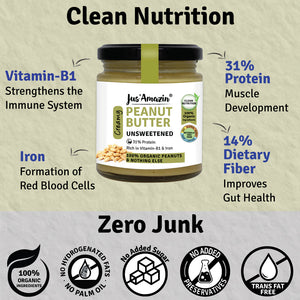 Organic Peanut Butter Unsweetened | 100% Organic Ingredients | 31% Protein - 200 g