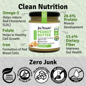 Organic Peanut Butter With Crunchy Whole Flax and Sunflower Seeds - 200 g
