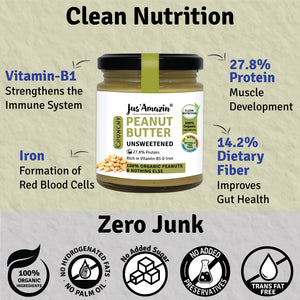 Crunchy Organic Peanut Butter - Unsweetened |100% Organic Peanuts, & nothing else ! - 200 g