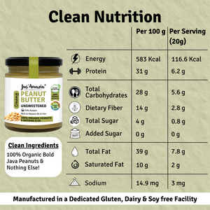 Organic Peanut Butter Unsweetened | 100% Organic Ingredients | 31% Protein - 200 g