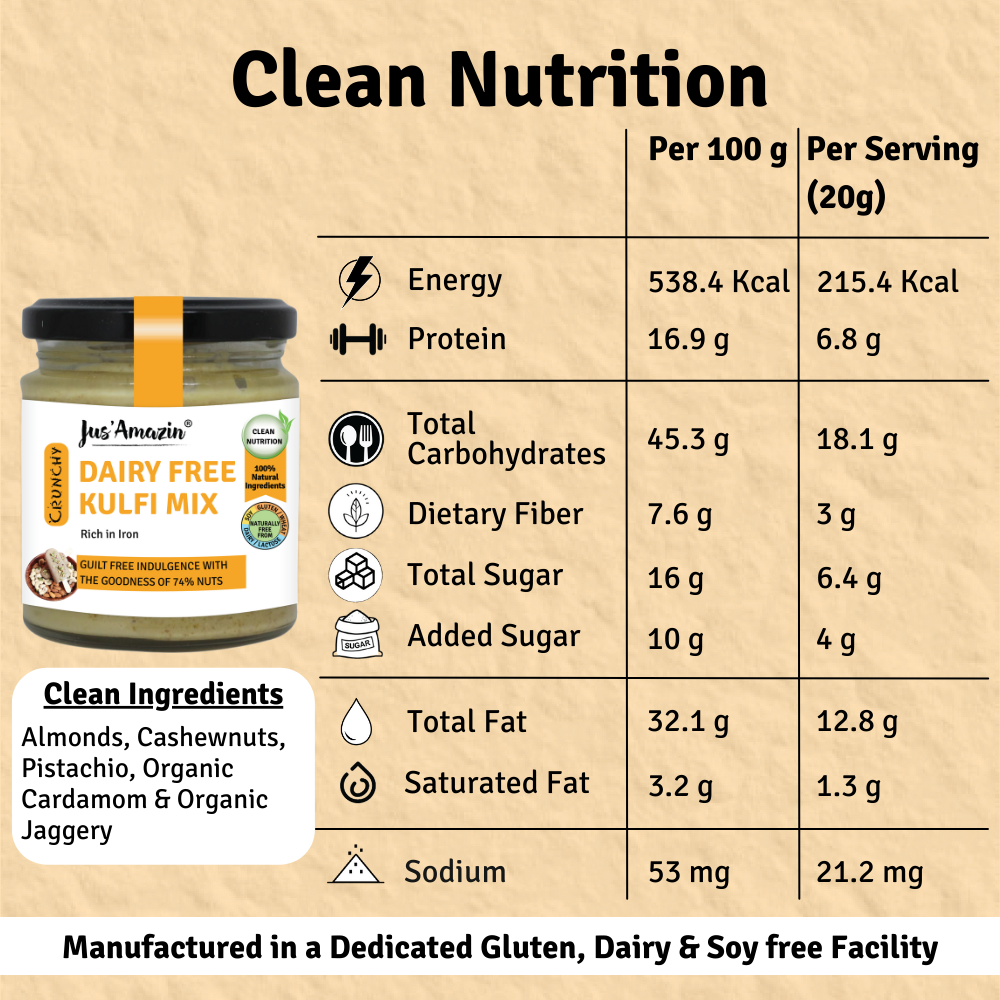 
                  
                    Dairy-Free Kulfi Mix (200g Glass Jar) | Only 5 Ingredients, 100% Natural | 74% Nuts | Zero Additives | Vegan & Dairy Free
                  
                