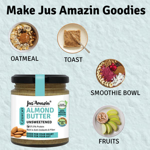 Crunchy Almond Butter - Unsweetened | 25.5% Protein | 100% Almonds | 100% Natural - 200 g