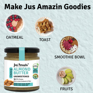 Almond Butter - Unsweetened | 25% Protein | 100% Almonds | Zero Additives | 100% Natural - 200 g