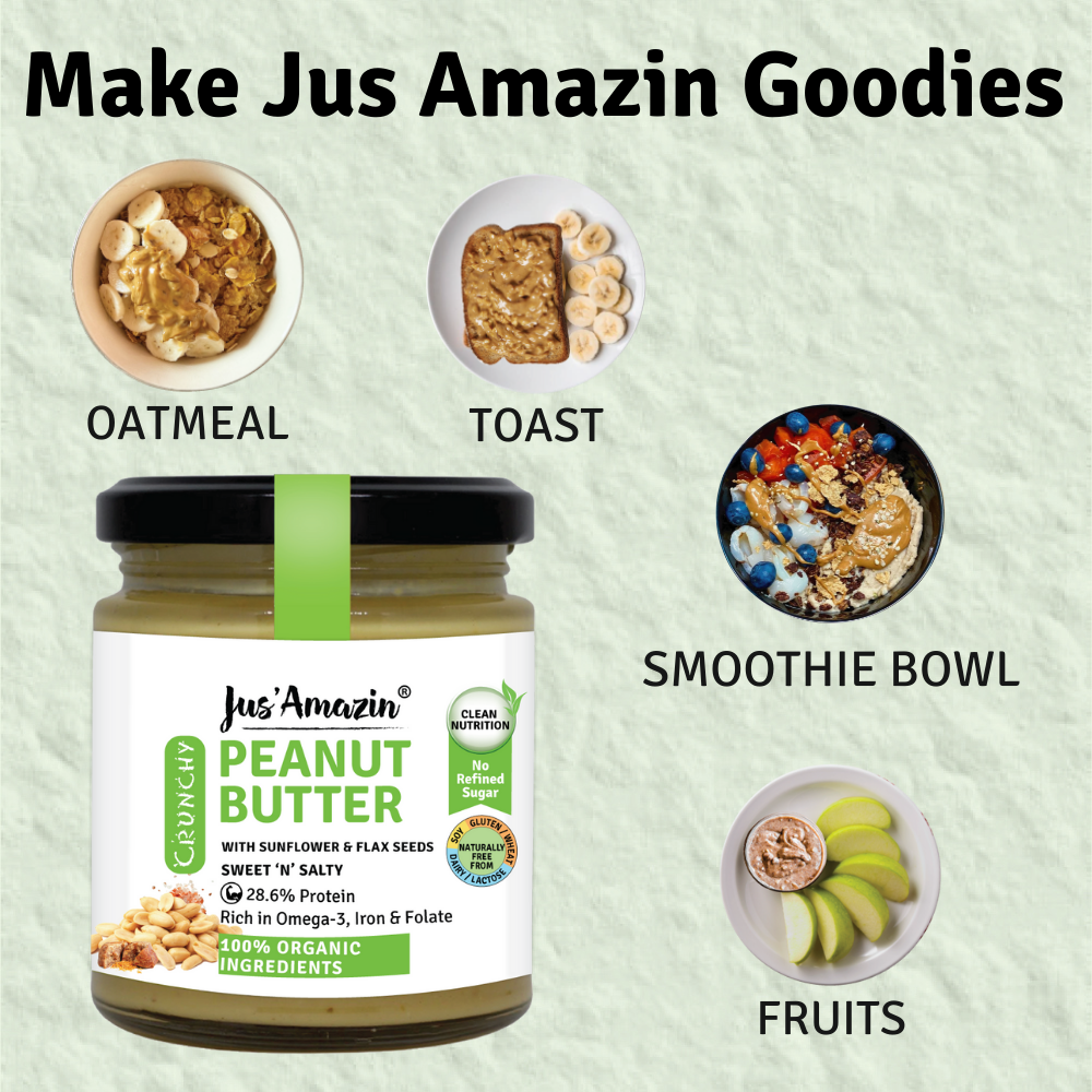 Organic Peanut Butter With Crunchy Whole Flax and Sunflower Seeds - 200 g