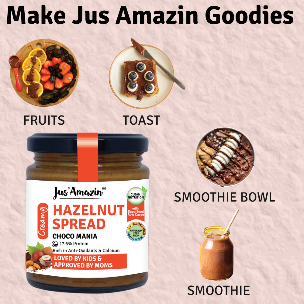 
                  
                    Hazelnut Spread Creamy - Choco Mania (200g) | 4X Less Sugar & 3X More Protein | 80% Nuts & Raw Cacao
                  
                